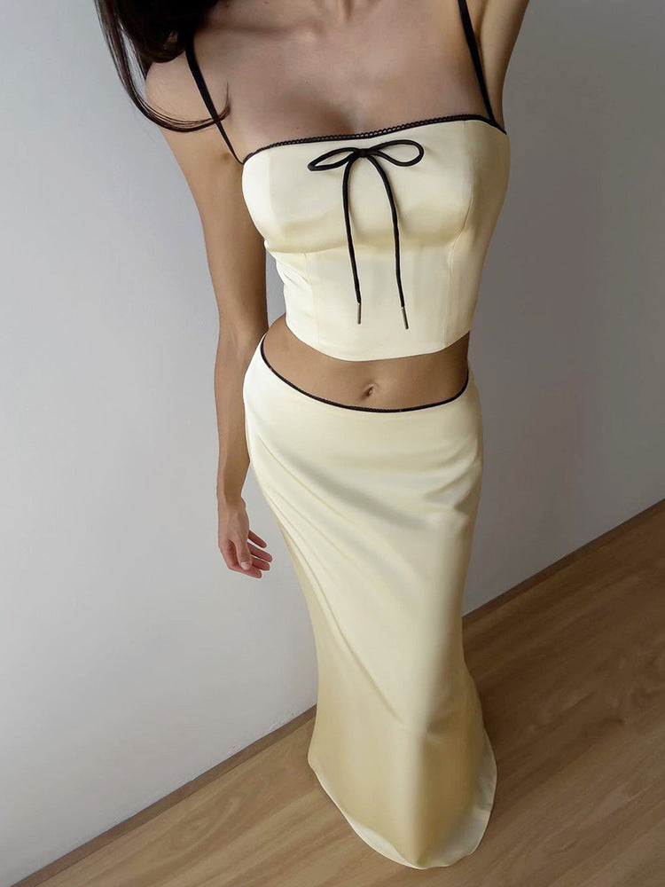 Spring Women's Solid Color Slim Crop Camisole High Waist Skirt Two Piece Set 5