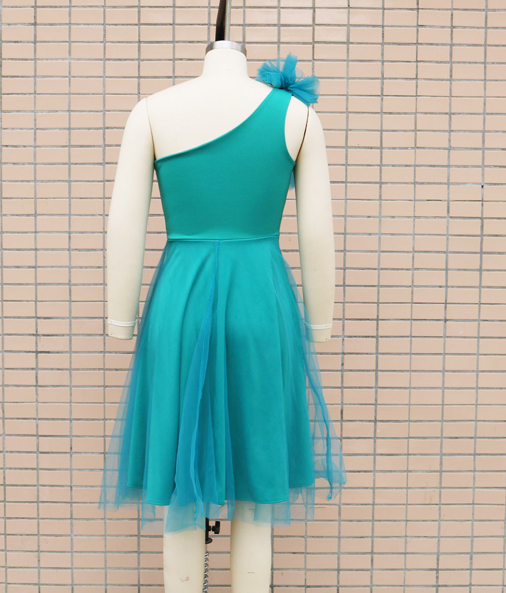 Women One Shoulder Sleeveless Mesh Patchwork Dress 20