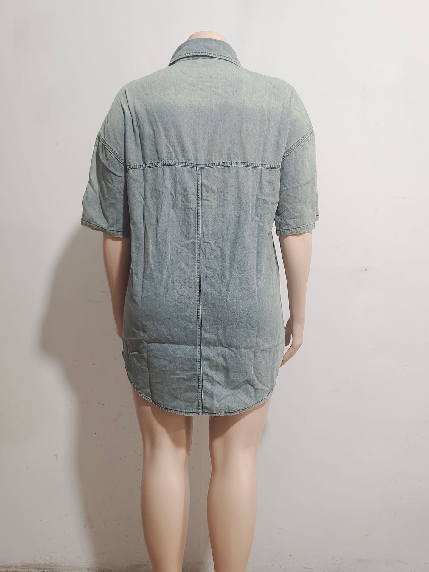 Women Casual Summer Street Denim Loose Short Sleeve Shirt 9