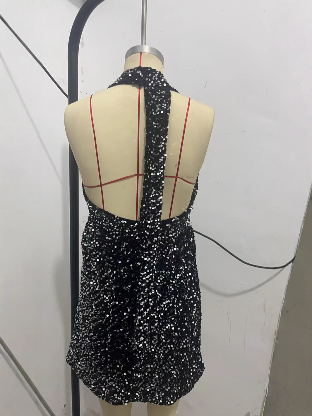 Women Halter Neck V-neck black sexy dress 5