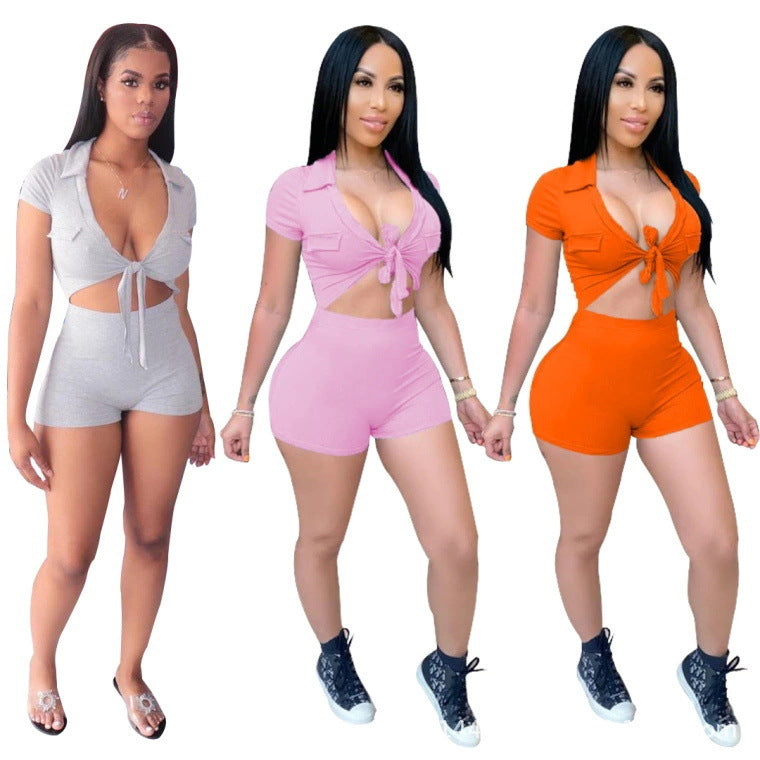 Women's Clothing Sexy Solid Color Lace-Up Suit 7