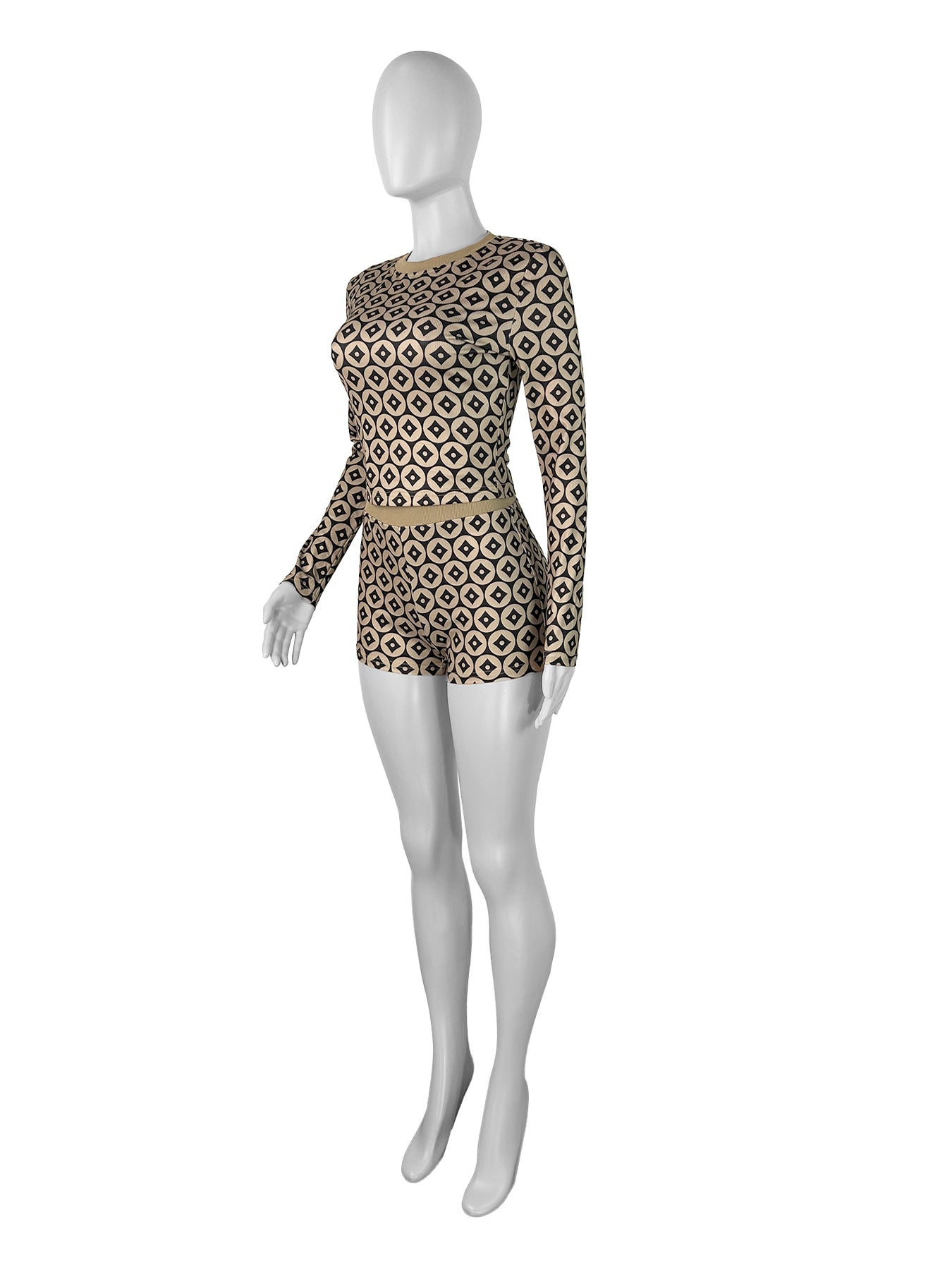 Coin Print Long Sleeve Top Shorts  Trendy Two-Piece Set 11