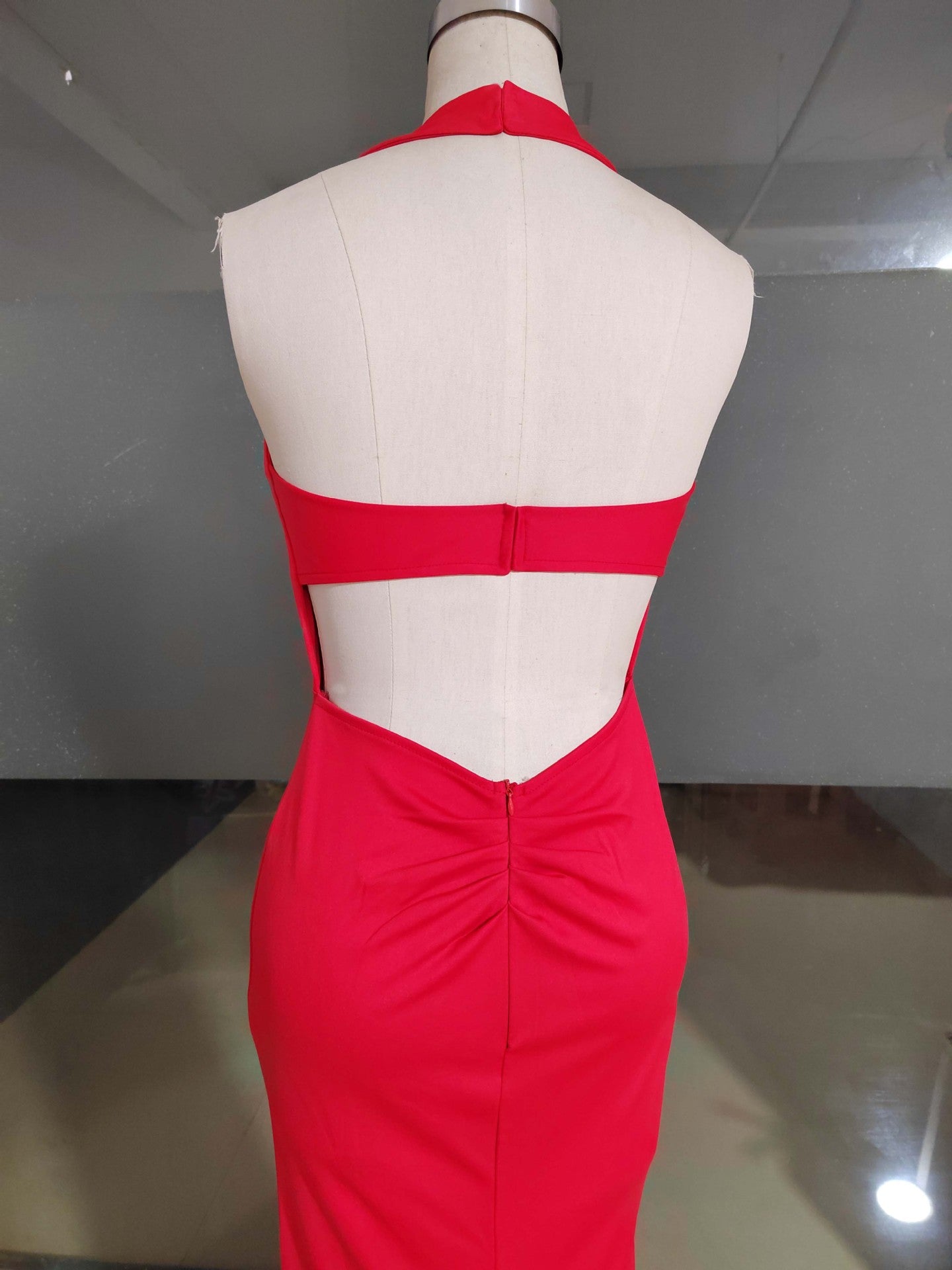 Women sexy halter neck beaded split maxi dress 10