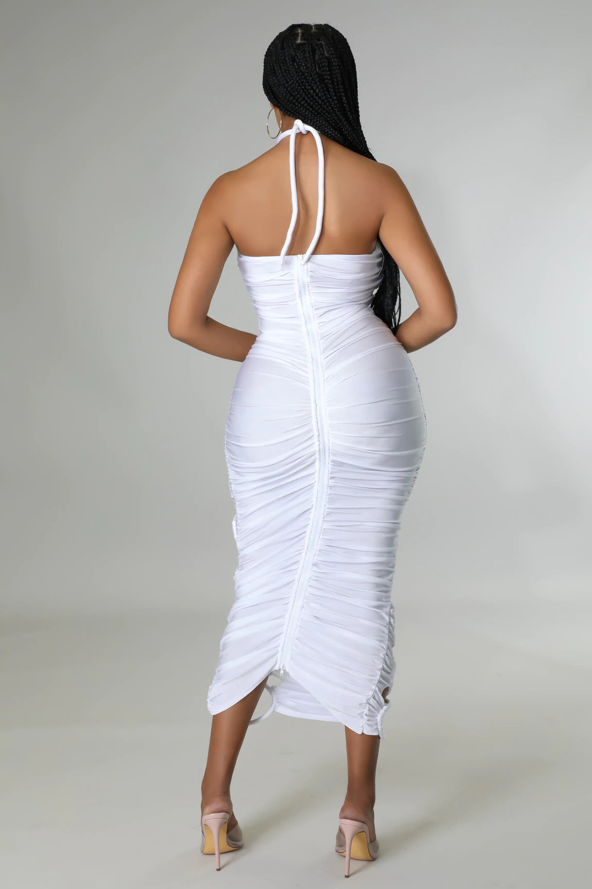 Women's Halter Lace-Up Ruched Long Dress 22