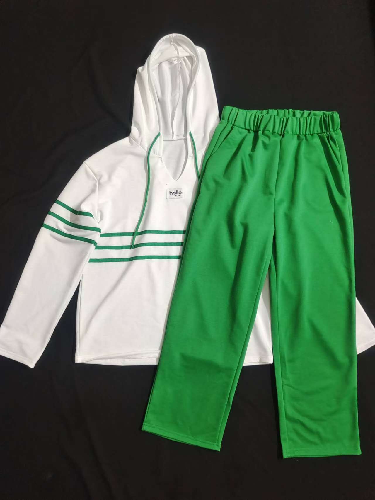 Autumn Fashion Color Matching Hooded Long-Sleeved Hoodies Casual Pants Sports Two-Piece Set For Women 7