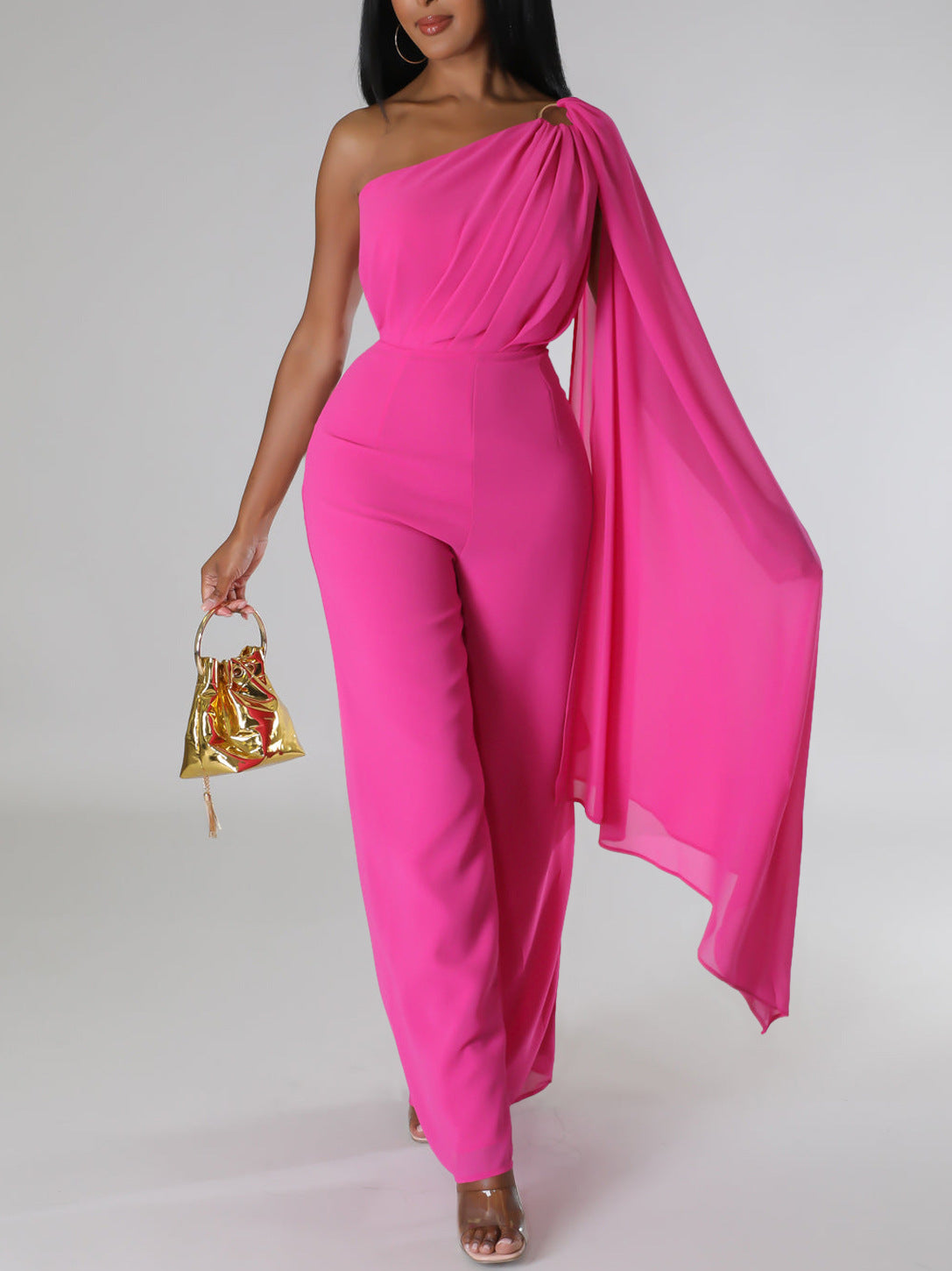 African Women's Solid Color Sexy One Shoulder Formal Party Fashion Jumpsuit 8