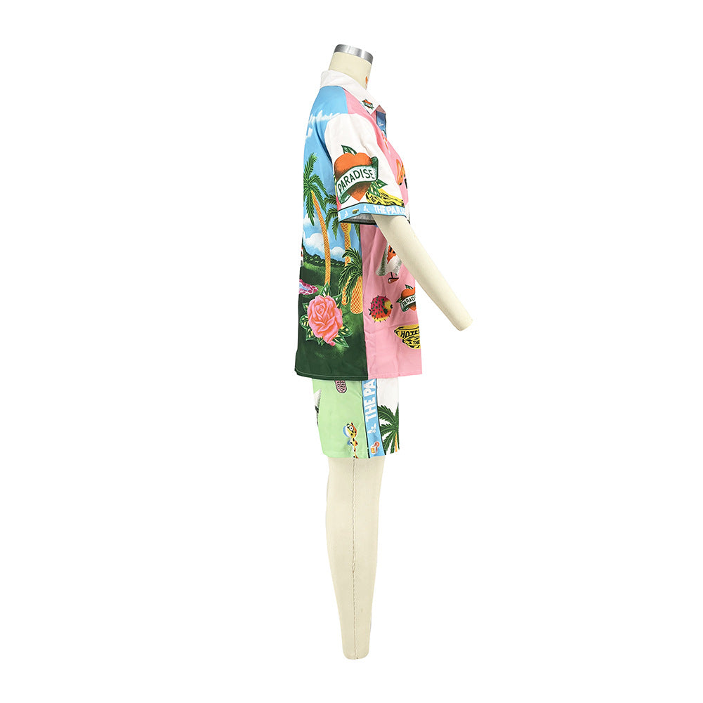 Women Style printed short-sleeved Top and shorts two-piece set 6