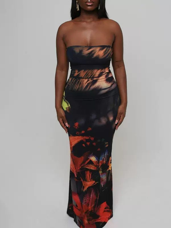 Women's Fashion Sexy Strapless Slim Low-Back Bodycon Long Dress 4