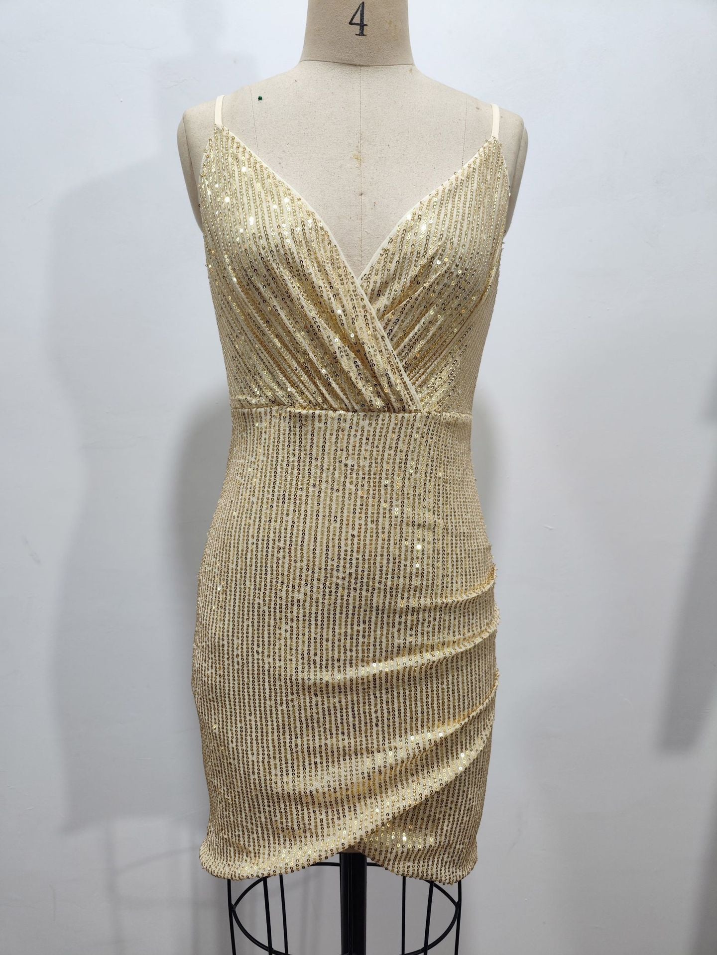 Women 's Sexy Strap Wrap Neck Sequin Party Dress 10