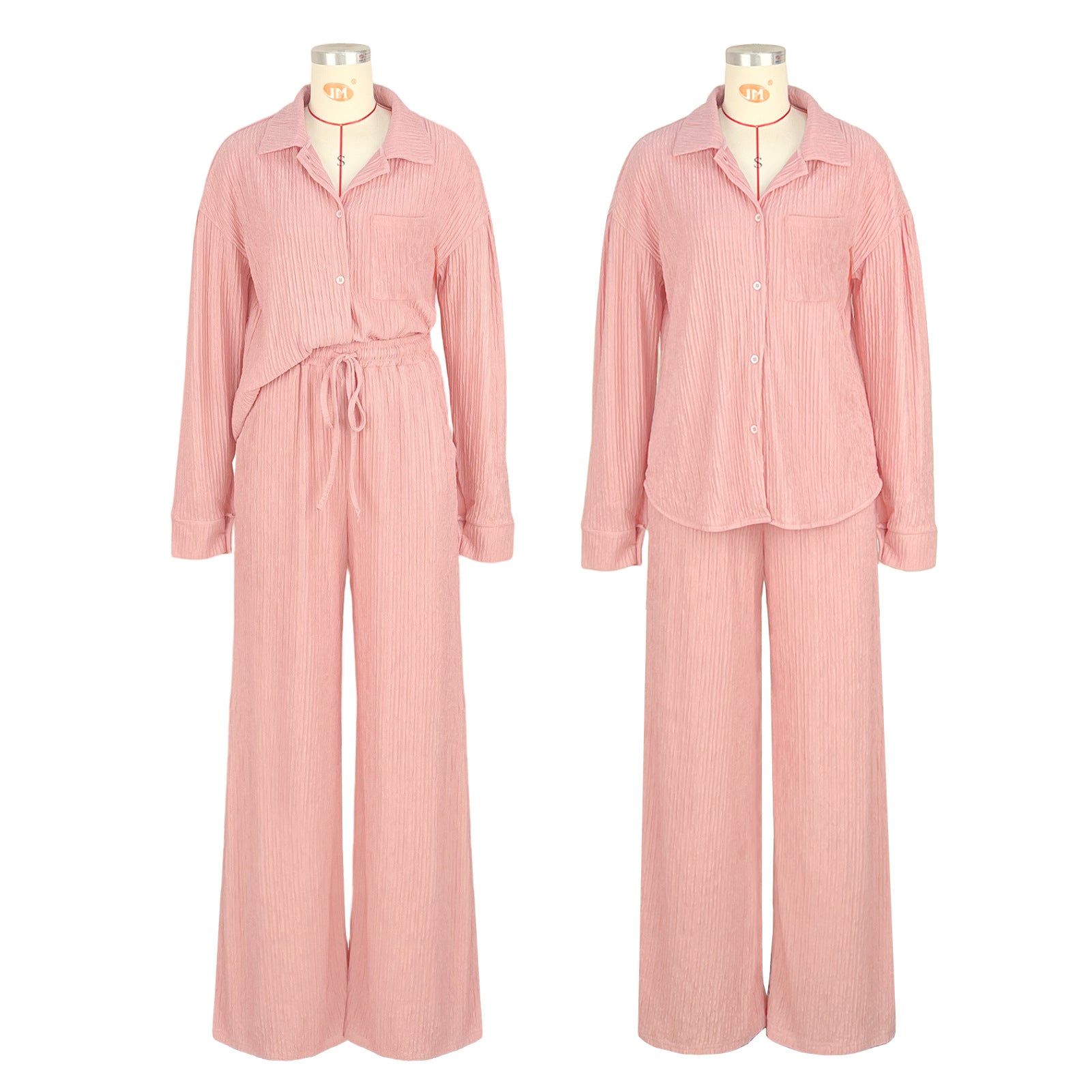 Women Crumpled Lace-Up Top and Pocket Wide Leg Pants Two Piece Set 7