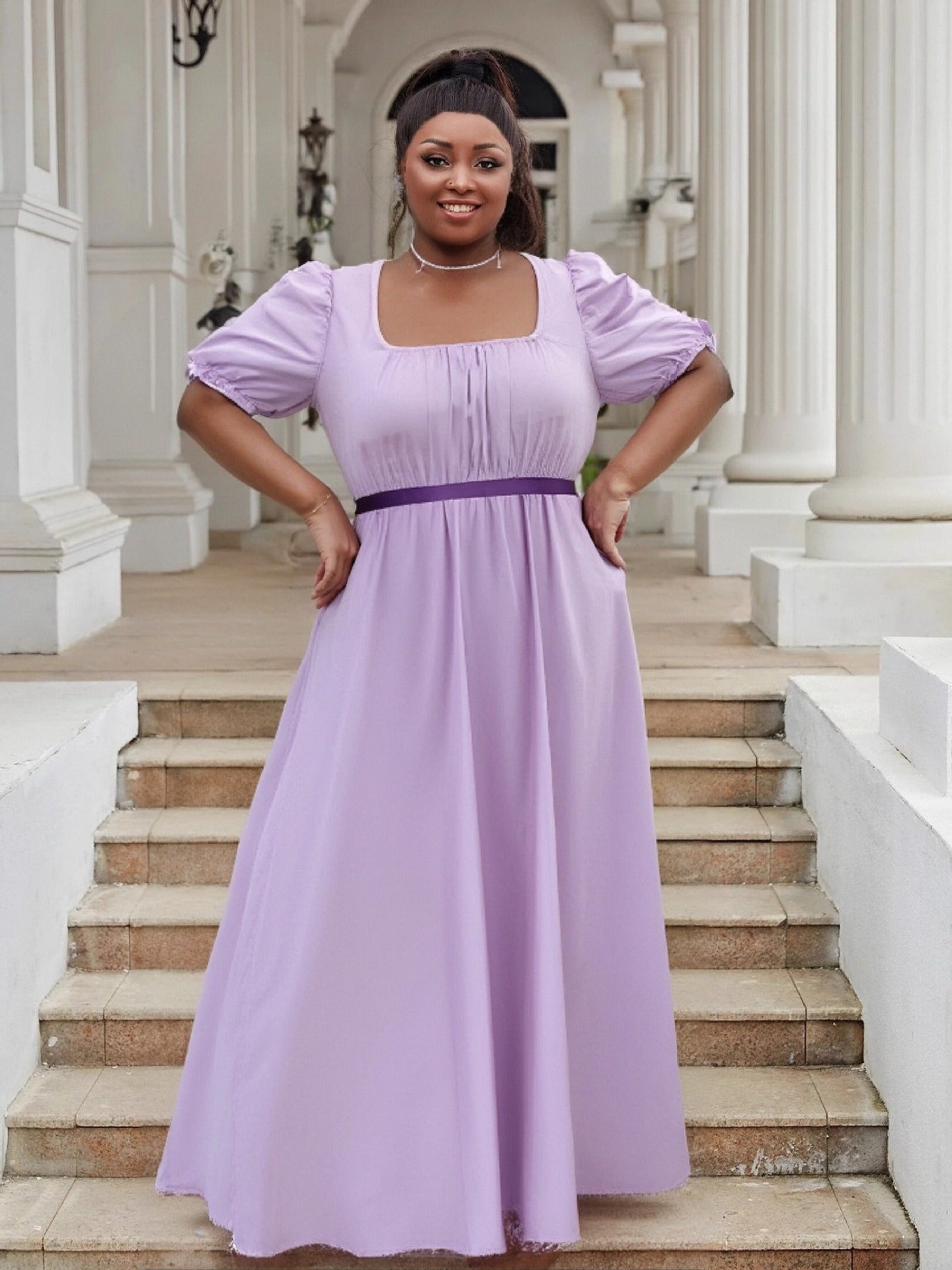 Puff Sleeve High Waist Ball Dress Elegant Plus Size Evening Gown 13