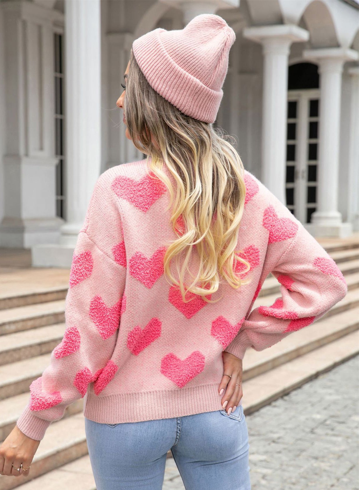 Winter Clothes Sweet Heart Print Round Neck Knitting Shirt Pullover Women's Sweater 9