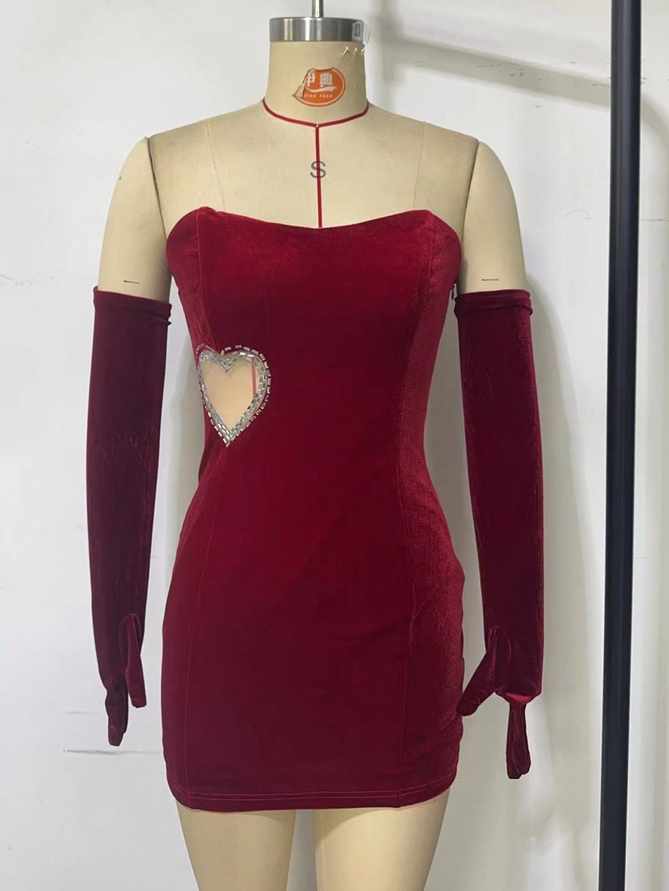 Women's Heart Shape Beaded Decoration Sexy Hollow Strapless Bodyocn Dress 10