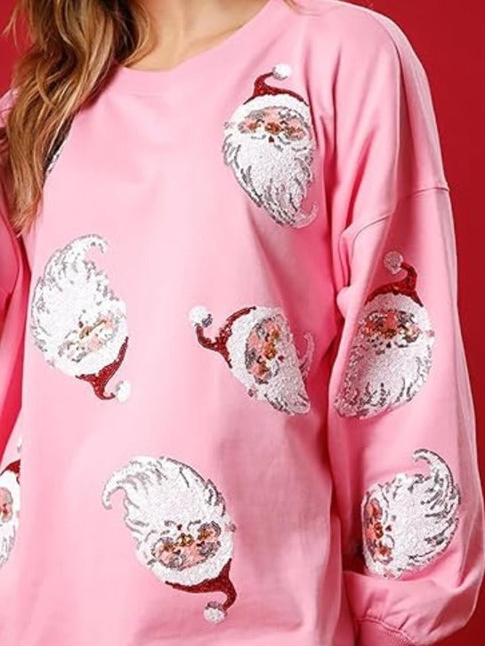 Autumn And Winter Christmas Round Neck Loose Sequin Women T-Shirt 6