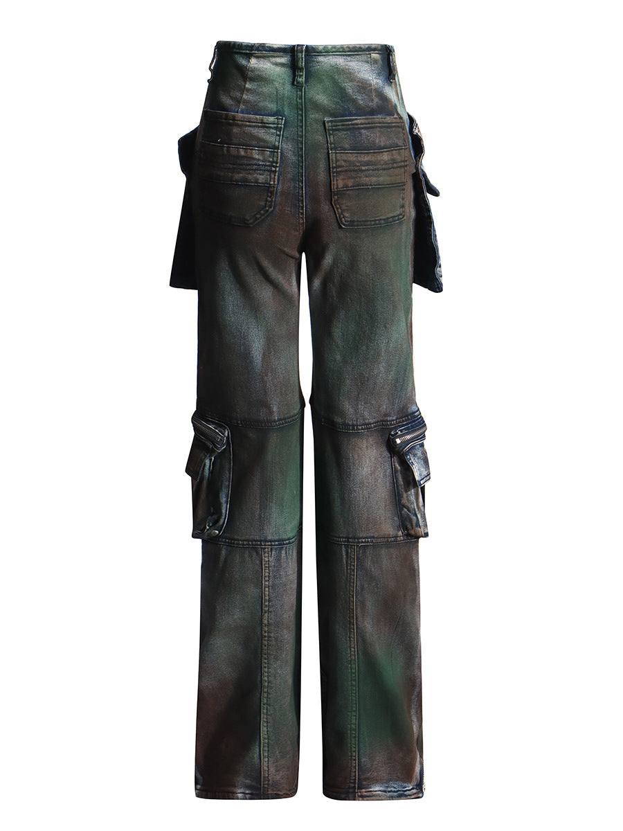 Trendy Cargo Pants Spring Fashion Street Multi-Pocket High Waist Denim Trousers 5