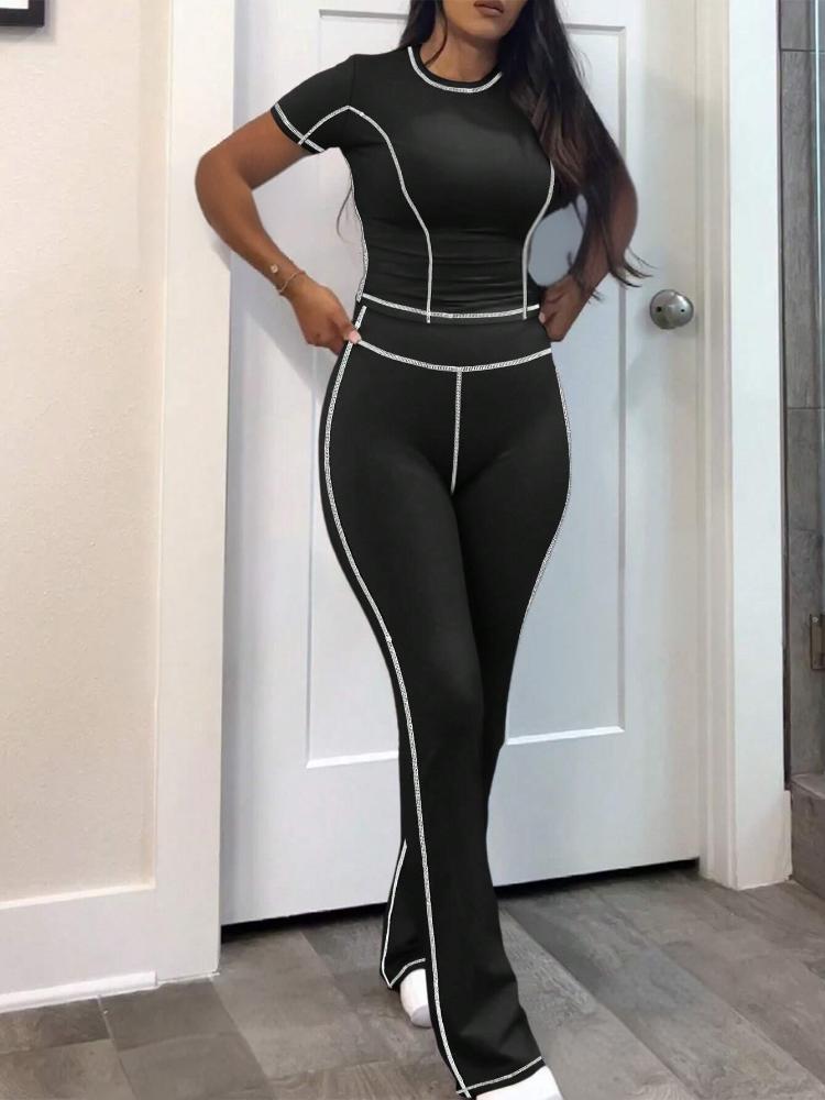 Tight Fitting sports yoga short sleeve women Two Piece pants Set