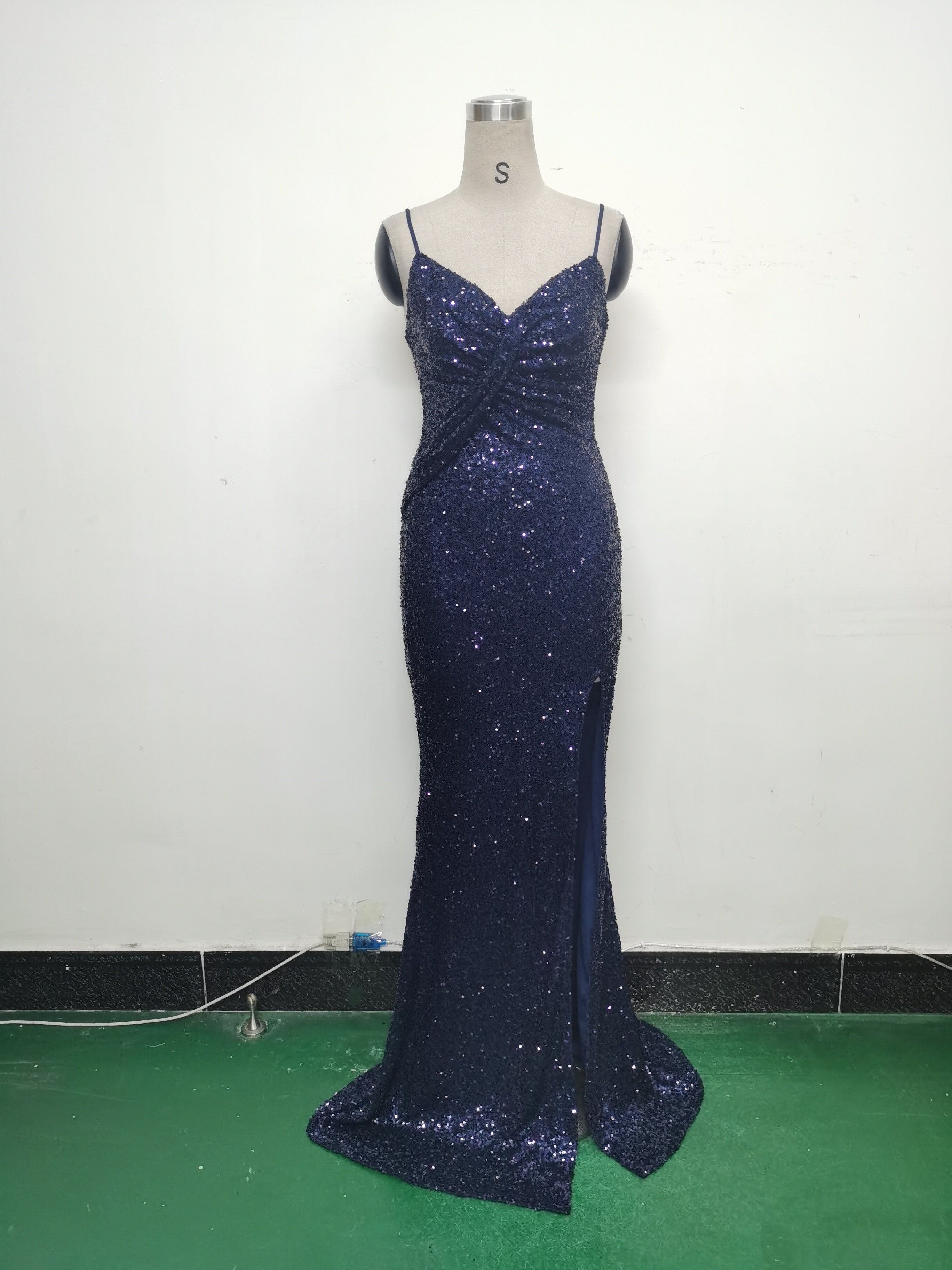 Women sequined sexy split sling evening dress 27