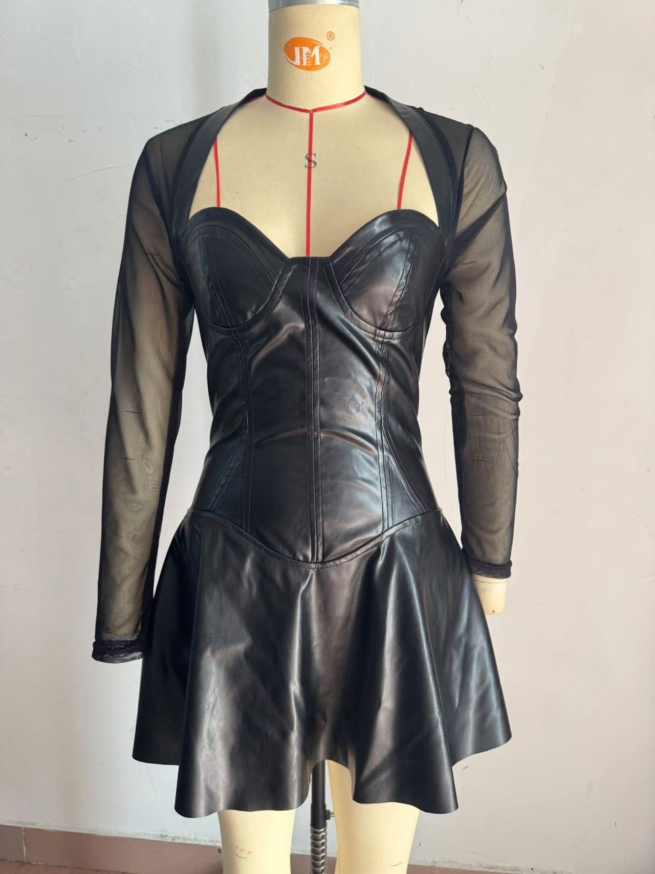 Spring Summer Long-Sleeved Mesh Patchwork Casual A-Line Dress 8