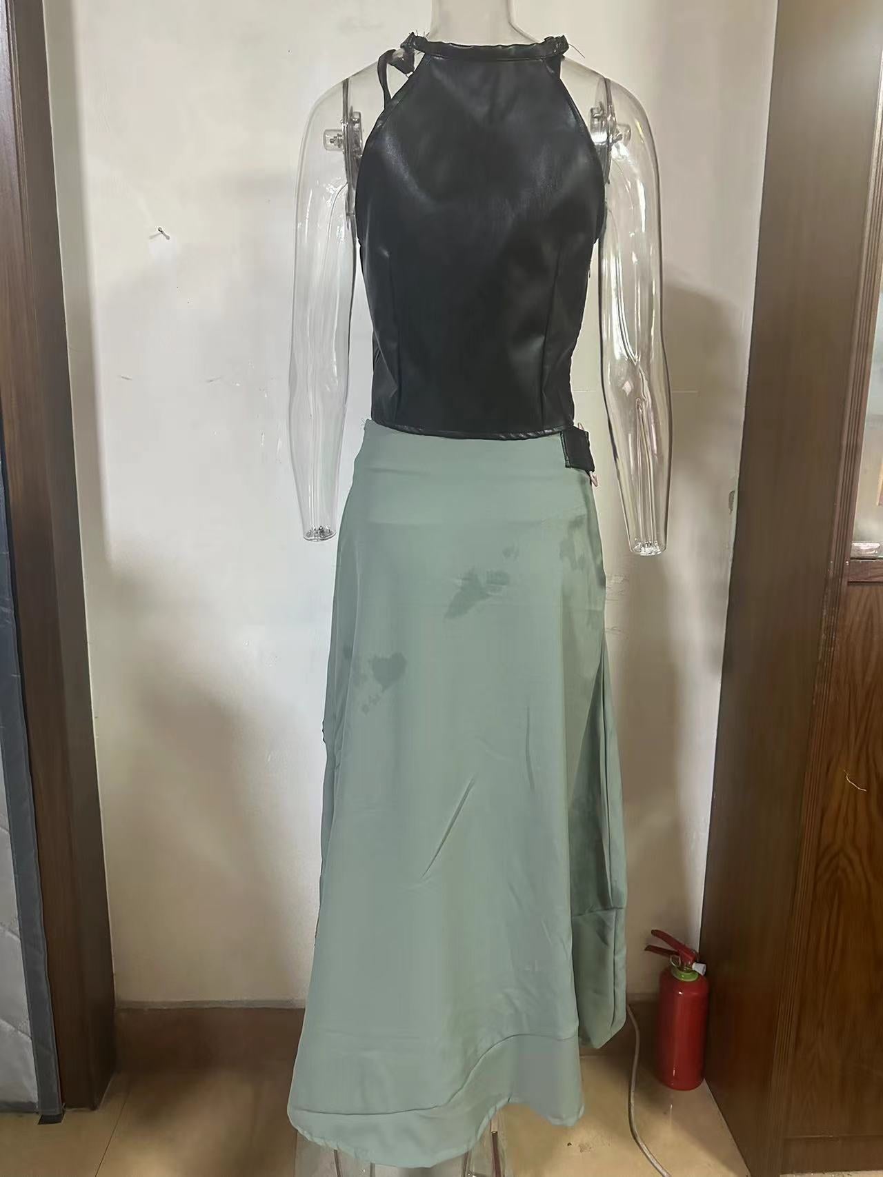 Women Summer Halter Neck Crop Top and Skirt Two-piece Set 6