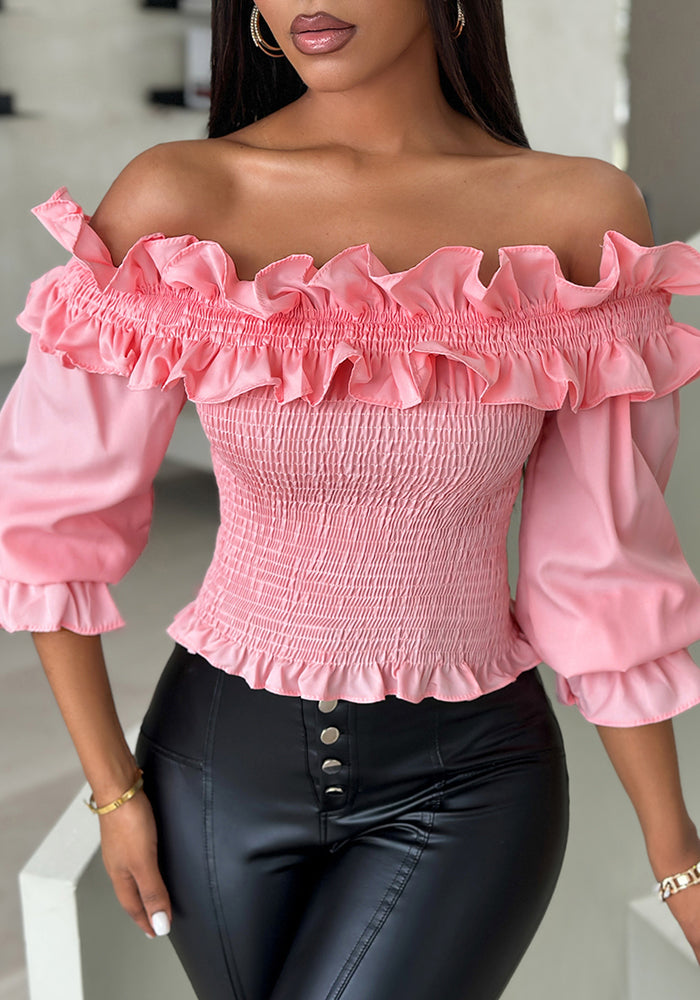 Ruffled Off Shoulder Long Sleeve Top