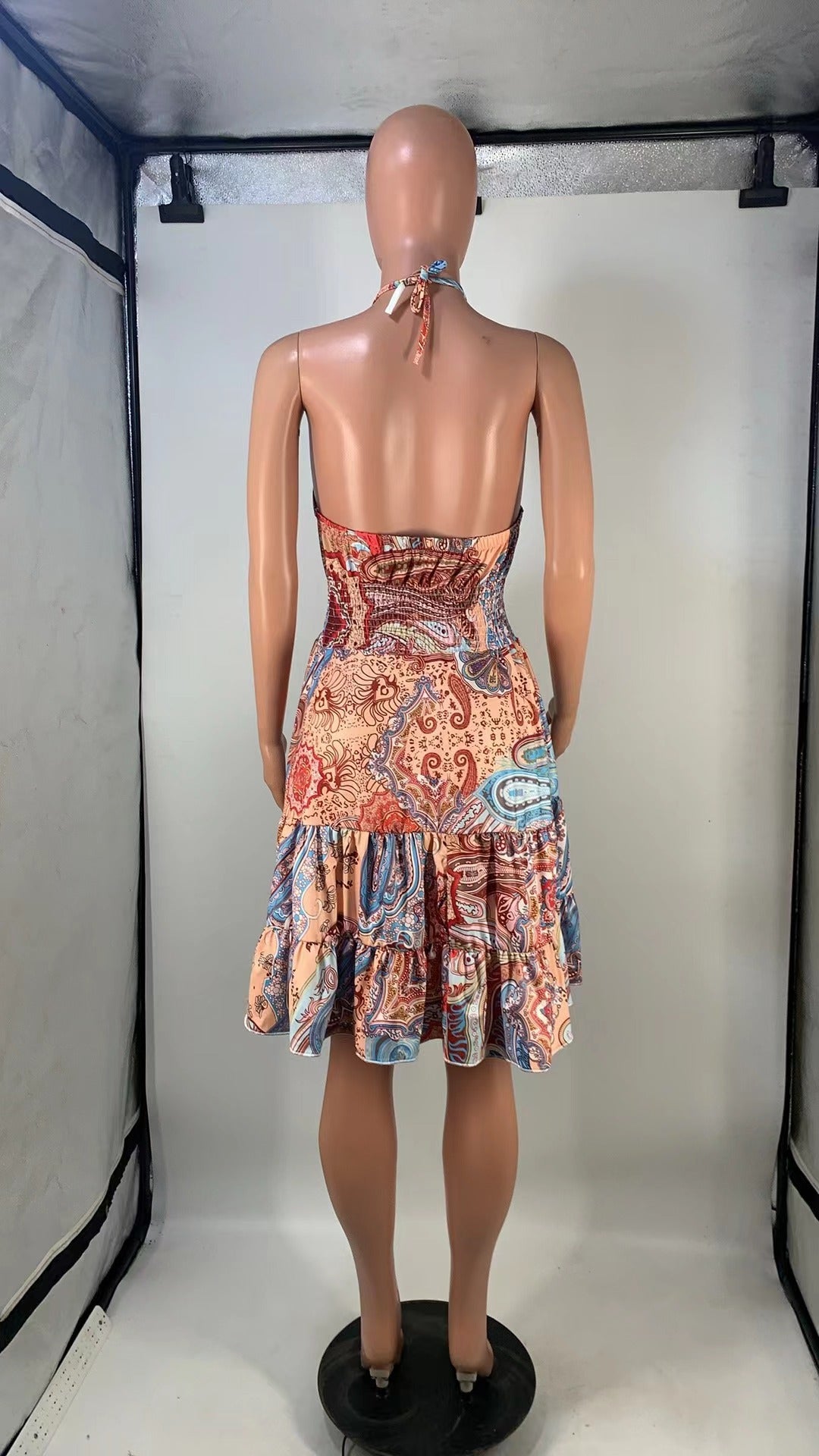 Fashion Printing Halter Ruffles Causal Dress 7