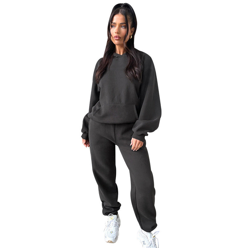 Fall Winter Solid Color Long Sleeve Hoodie Pants Women's Fashion Casual Tracksuit Two Piece Set 20
