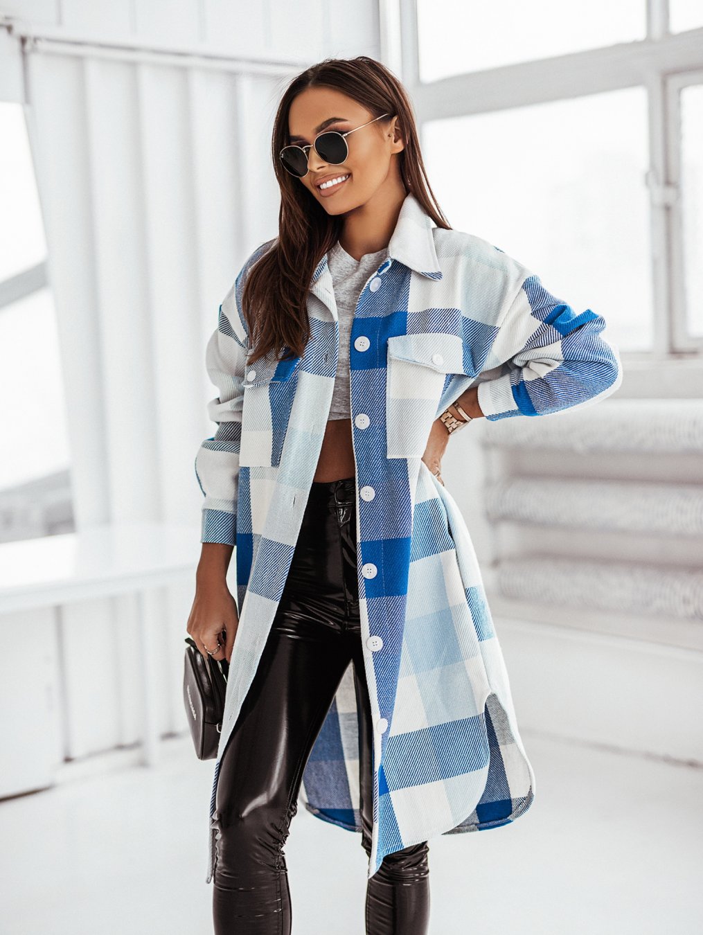 Autumn And Winter Multi-Color Plaid Long Fashionable Shirt Woolen Jacket 21