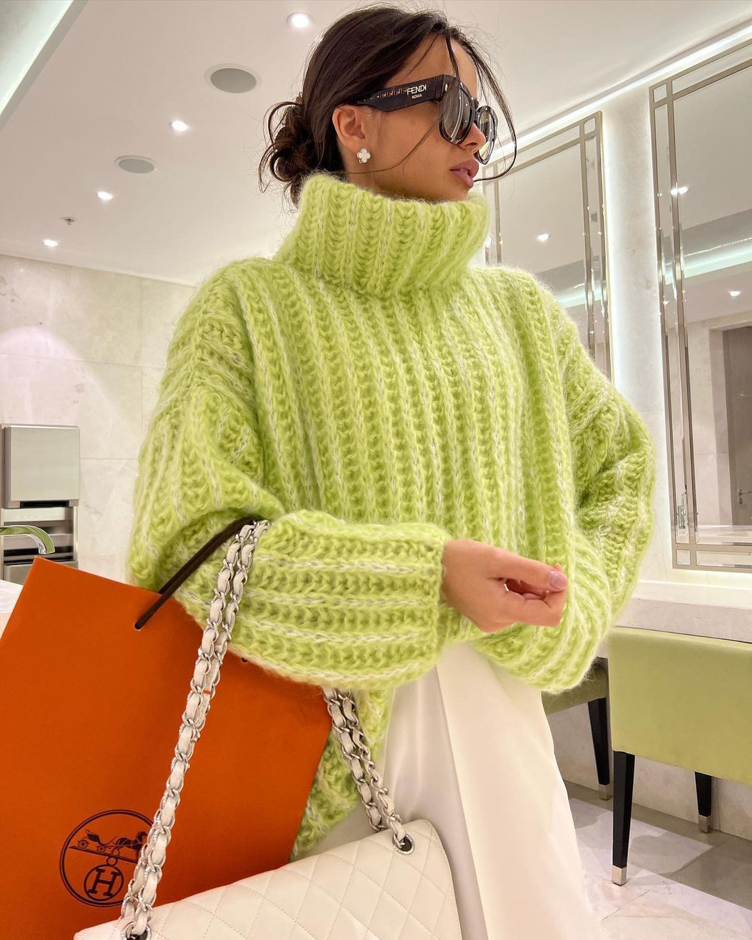 Women winter knitting outfit fluffy long sleeve sweater 12
