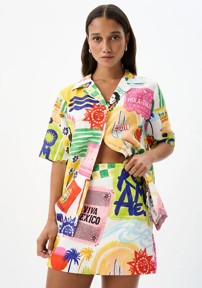 Women Graffiti Print Top and Skirt Two Piece Set