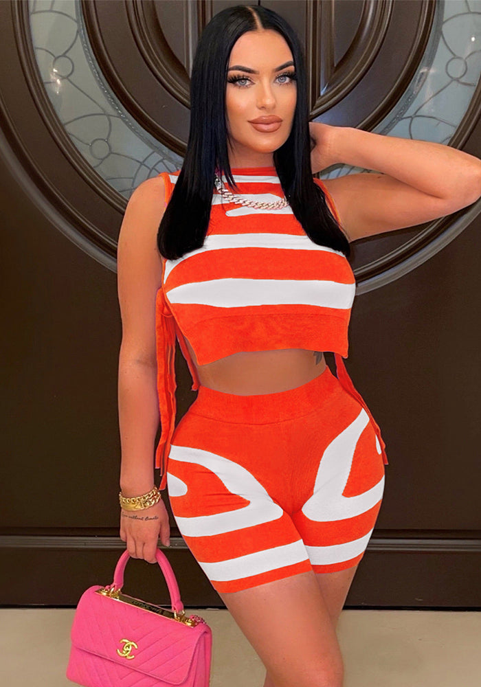 Women's Sleeveless Lace-Up Print Casual Two-Piece Set 8