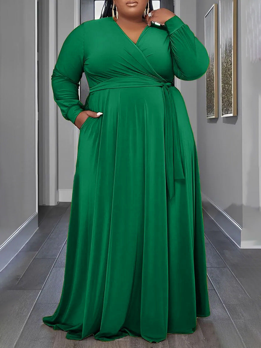 Plus Size Women Elegant Cross Collar Maxi Dress 4