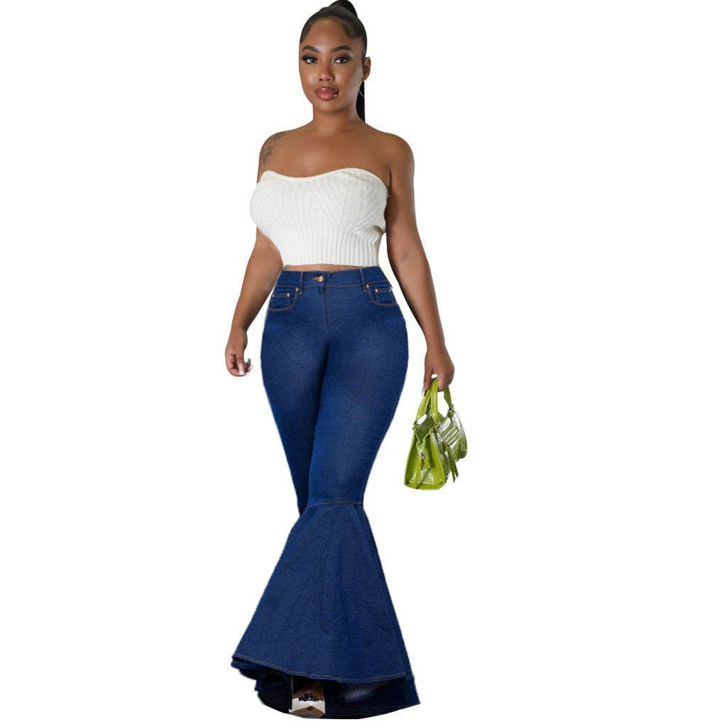 Women fashion stretchy Bell Bottom Denim Pants 3