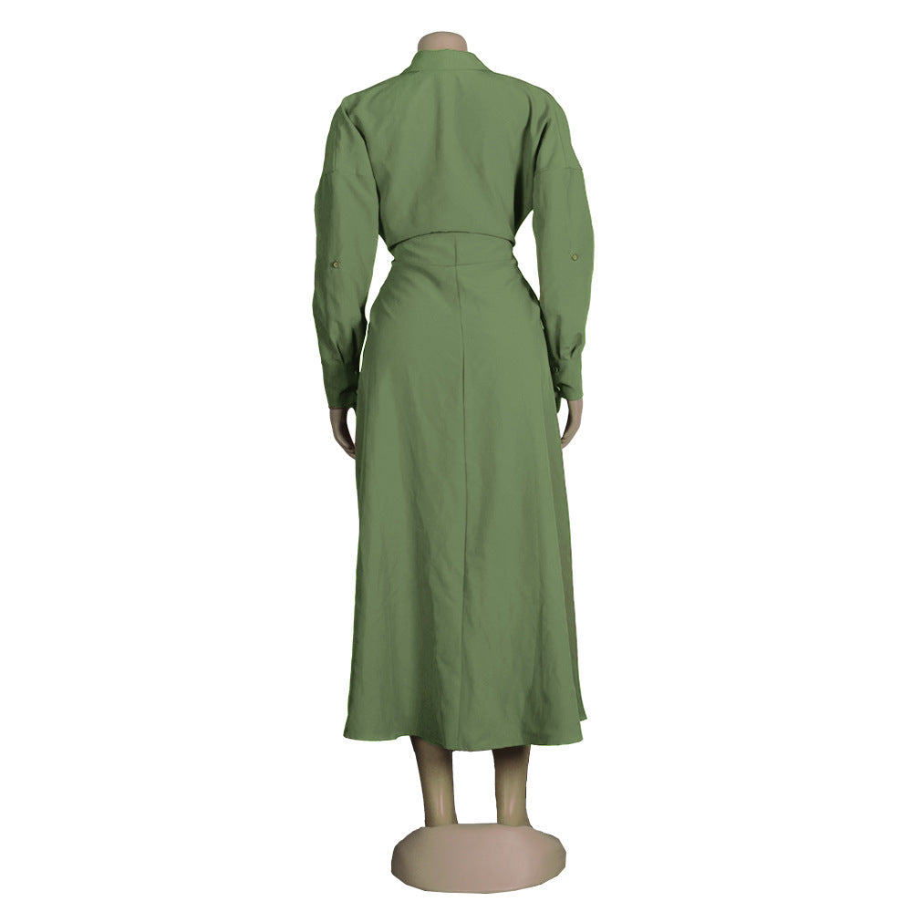 Women Sexy Lace-Up Buttoned Long-Sleeved Dress 9