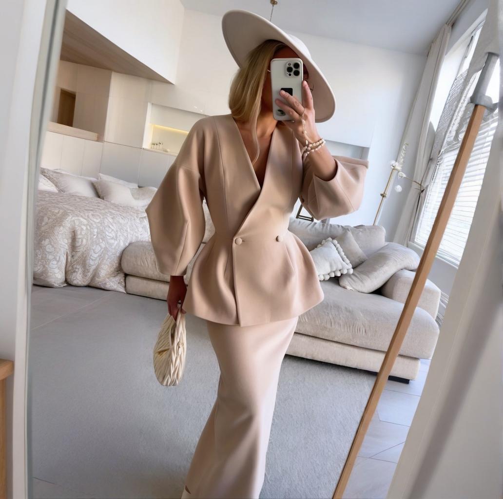 Women Solid Button Puff Sleeve Top and Skirt Two Piece Set 5