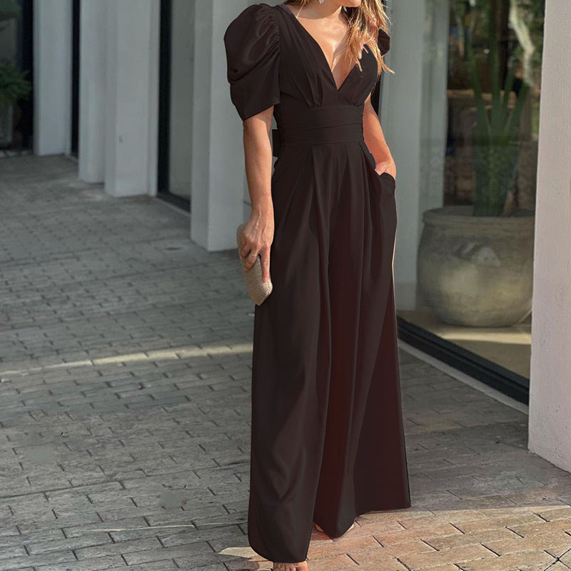 Women Short Sleeve Wide Leg Jumpsuit 4