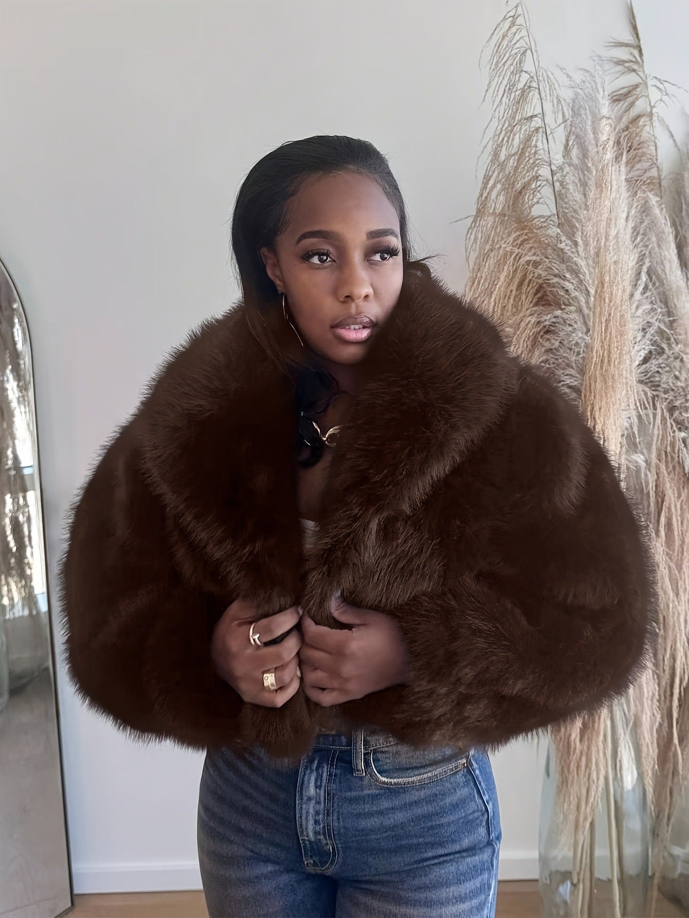 Women Fall/Winter Turndown Collar Pu-Leather Crop Jacket 7