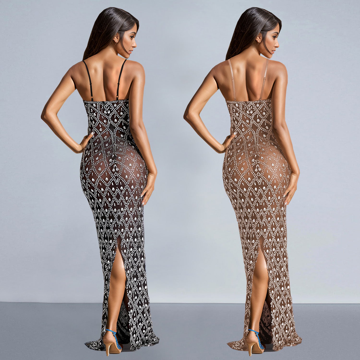 Women sexy suspenders Beaded Bodycon Dress