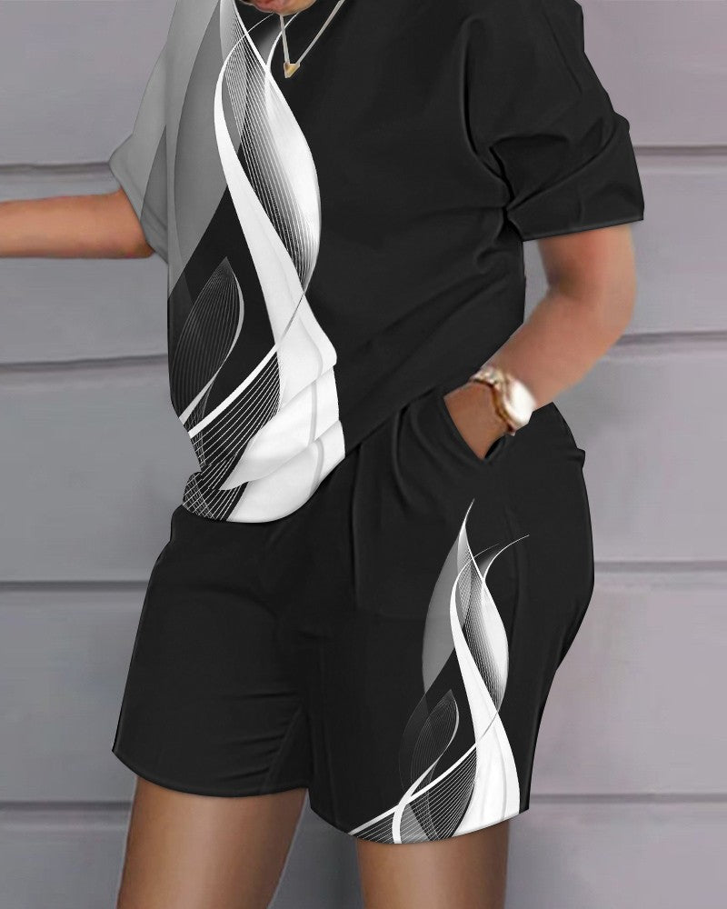 Summer home short-sleeved shorts printed suit for women 24