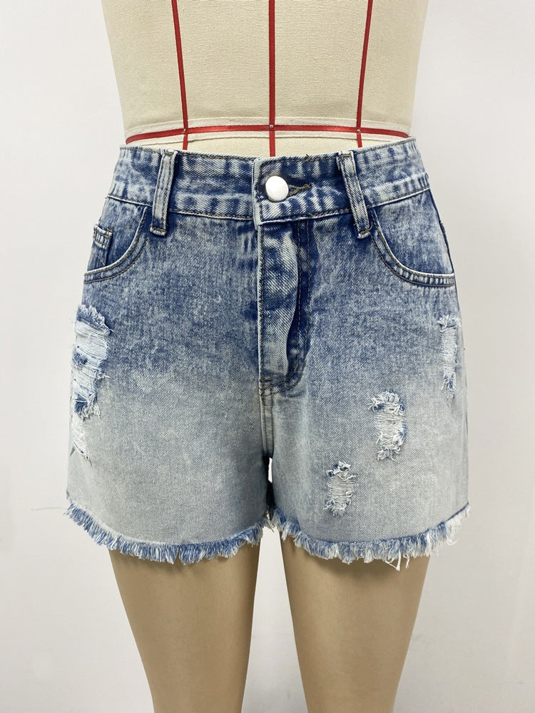Summer Women's High Waist Slim Fit Gradient Denim Shorts 6