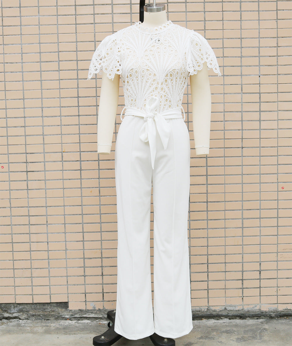 Solid Lace Patchwork Summer Chic Slim Fit Jumpsuit 16