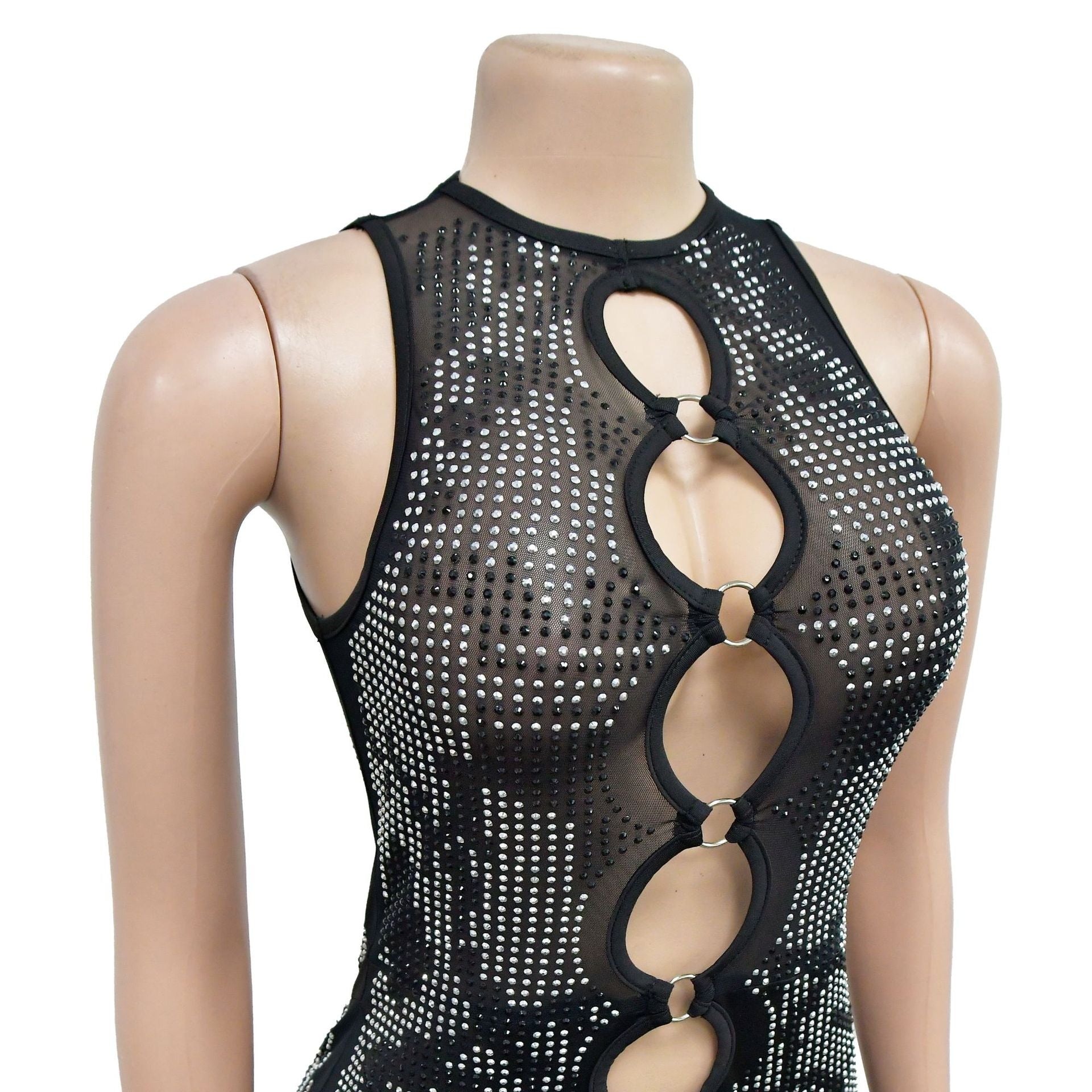 Women Solid mesh Beaded Hollow Bodycon Dress 17