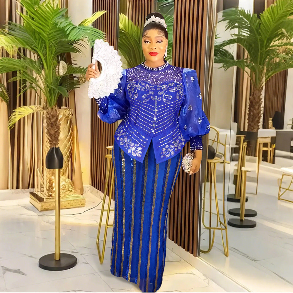 Plus Size African Women beaded formal party sequin dress