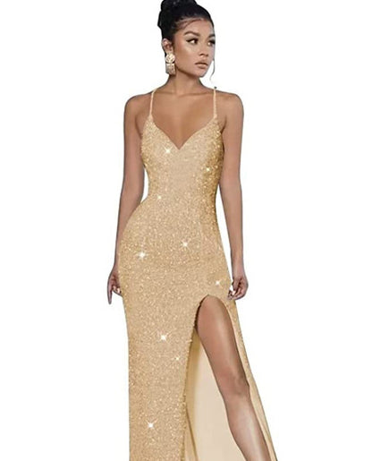 Sleeveless Backless Strap Red Deep V-Neck Sequin Dress（Processing time need 3-6 days） 19