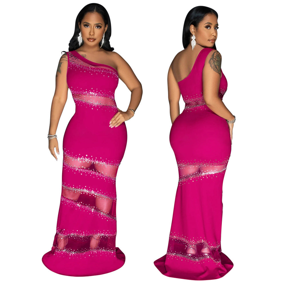 Women Sleeveless Beaded Patchwork Solid Dress 3