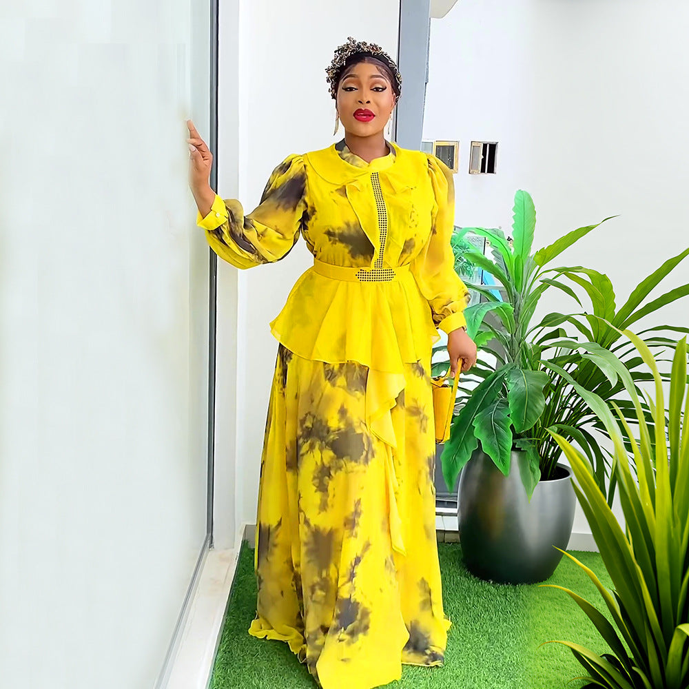 African Women Retro Printed Ruffle Dress 3