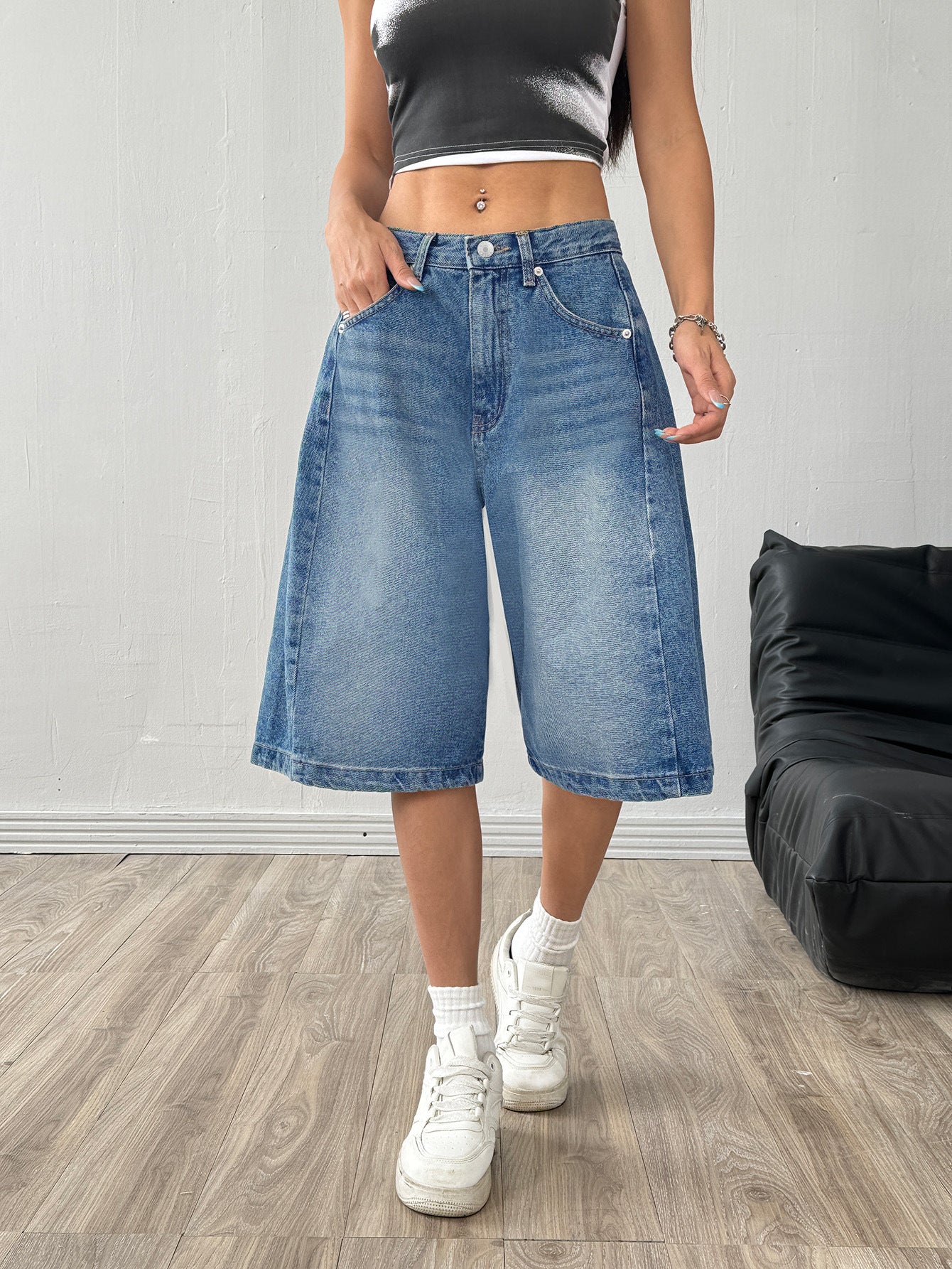Loose Wide Leg Denim Mid-Length Shorts 5