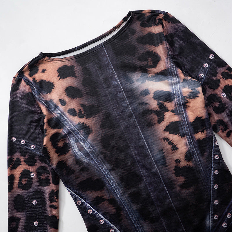 Women's Fashion Print Slim Long Sleeve Bodycon Short Dress 7