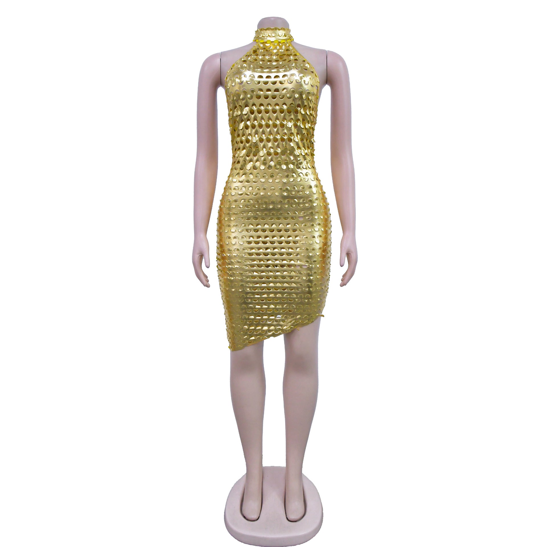 Fashion Women's Solid Color Sleeveless Low Back Halter Neck club Dress 17