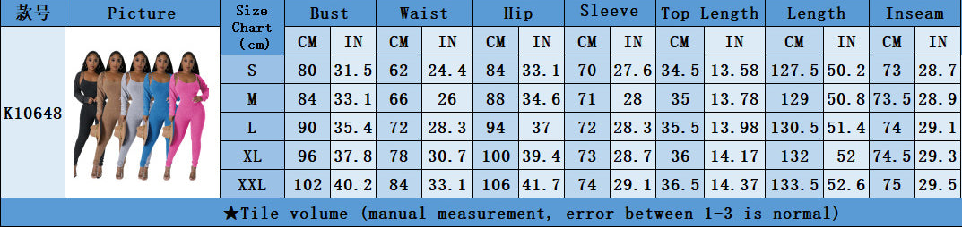 Women's Straps U Neck Sexy Tight Fitting Jumpsuit Long Sleeve Coat Two Piece Set 13