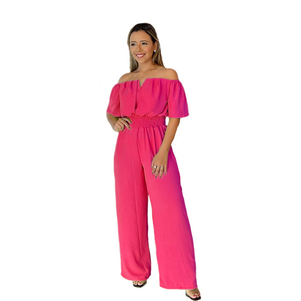 Off Shoulder Chic Slim Waist Casual Wide Leg Jumpsuit 9